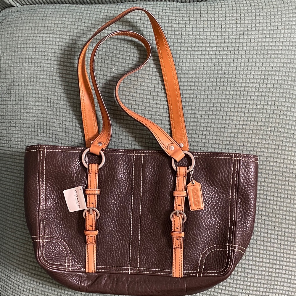 Coach Chocolate Brown and Tan Shoulder Bag New Vintage 12”L 8,5”H 3”W